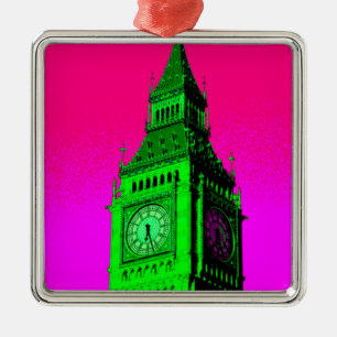 Pop Art Big Ben London Travel Pink Green Silbernes Ornament