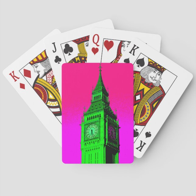 Pop Art Big Ben London Travel Pink Green Spielkarten (Rückseite)