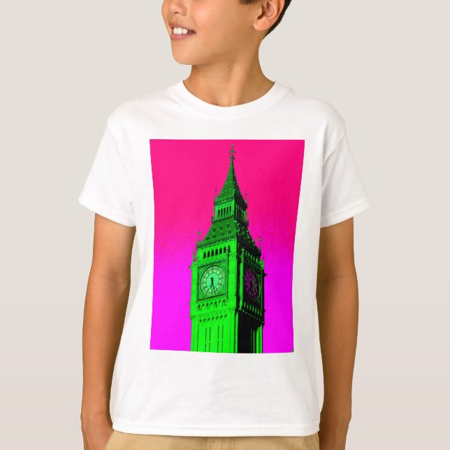 Pop Art Big Ben London Travel Pink Green T-Shirt (Vorderseite)