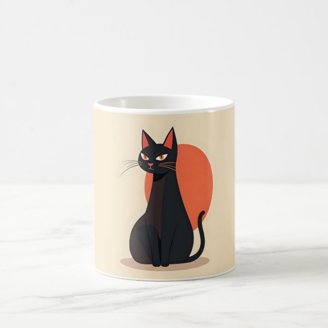 Pop Art Black Cat Orange Sun Kaffeetasse (Mittel)