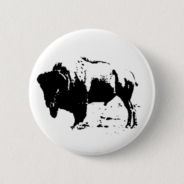 Pop Art Black & White Buffalo Silhouette Button (Vorderseite)