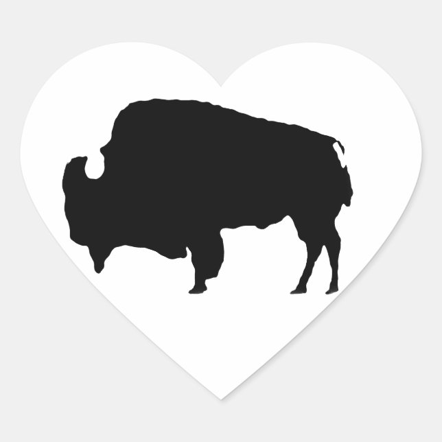 Pop Art Black & White Buffalo Silhouette Herz-Aufkleber (Vorderseite)