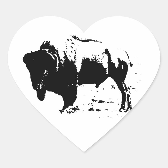 Pop Art Black & White Buffalo Silhouette Herz-Aufkleber (Vorderseite)