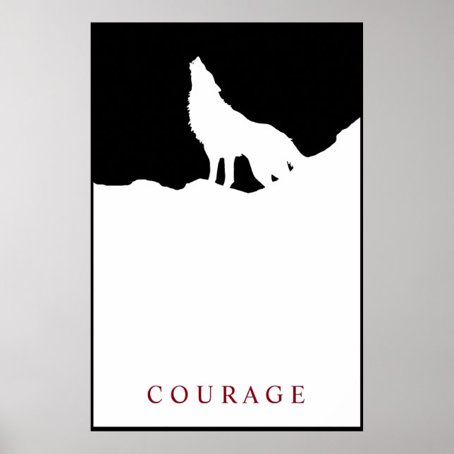 Pop Art Black & White Motivierend Courage Wolf Poster (Vorne)