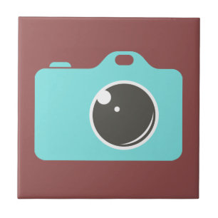 Pop Art Blue Camera Burgundy Fliese