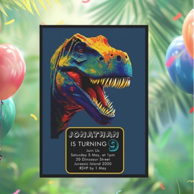 Pop Art Blue Dinosaurier Geburtstag Einladung (elebrate your little one's special day with a vibrant Pop Art Blue Dinosaur birthday invitation! )