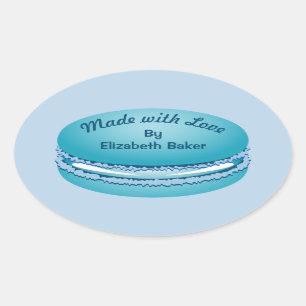 Pop Art Blue Macaron Cookie Personalisiert Ovaler Aufkleber