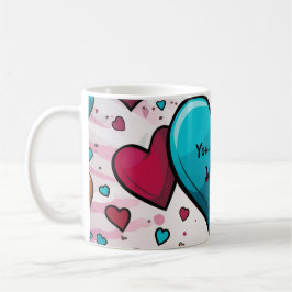 Pop Art Blue Red Hearts Multiprint Socken Kaffeetasse