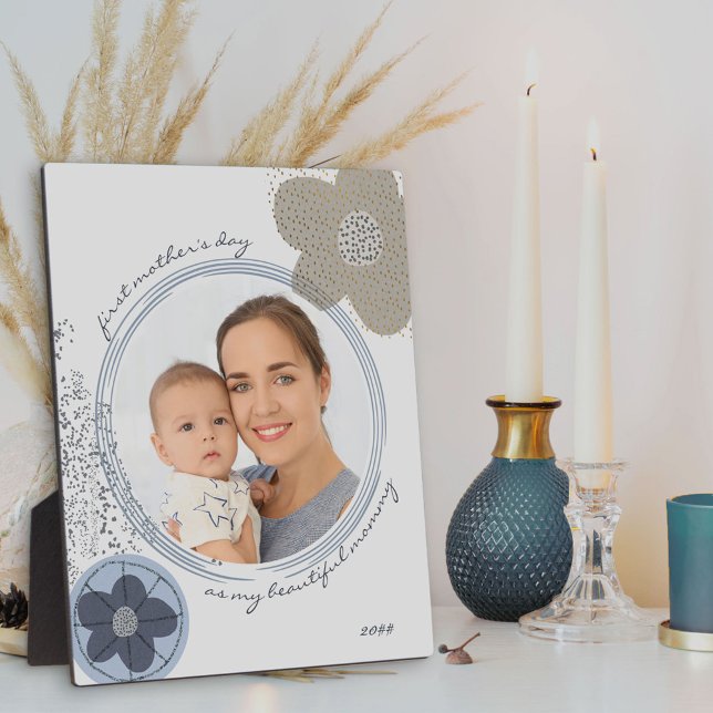 Pop Art Blume Blue Gray Editable Occasion Foto Fotoplatte (Von Creator hochgeladen)