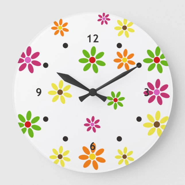 Pop Art Blume nahtlose Muster + Ihre Ideen Große Wanduhr (Vorderseite)