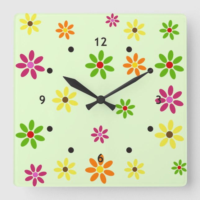 Pop Art Blume nahtlose Muster + Ihre Ideen Quadratische Wanduhr (Vorderseite)