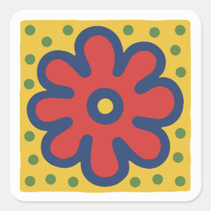Pop-Art-Blume Quadratischer Aufkleber