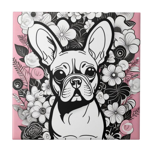 Pop Art Blume und Bulldog Fliese (Vorderseite)