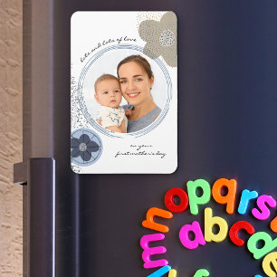 Pop Art Blume und Spritzer Blue Gray Foto Magnet