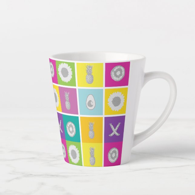 Pop Art Botanical & Fruit Muster Latte Tasse (Rechts)