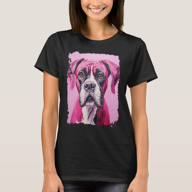 Pop Art Boxer Dog Pink T-Shirt (Vorderseite)