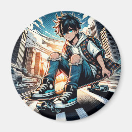 Pop Art Boy auf Skateboard in City Magnet