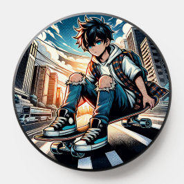 Pop Art Boy auf Skateboard in City PopSocket