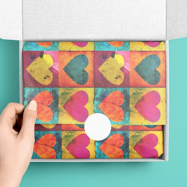 Pop Art Bright Störte Herzmuster Seidenpapier (Spice up your wrapping with this distressed valentine heart pop art tissue paper.)