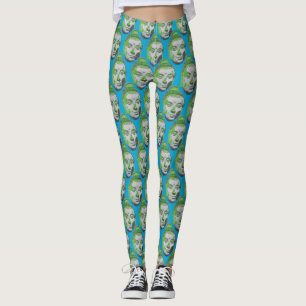 Pop Art Buddha Head on Blue - Yoga Hose Leggings