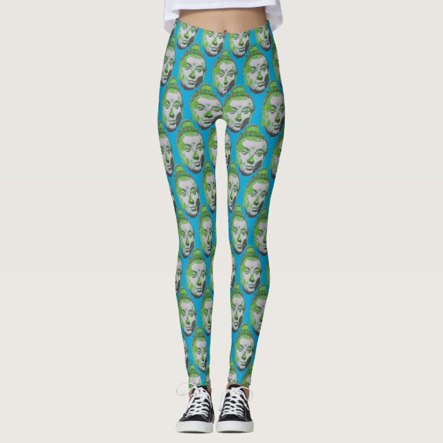 Pop Art Buddha Head on Blue - Yoga Hose Leggings (Vorderseite)
