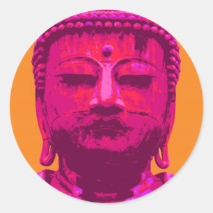 Pop Art Buddha Pink und Orange Runder Aufkleber