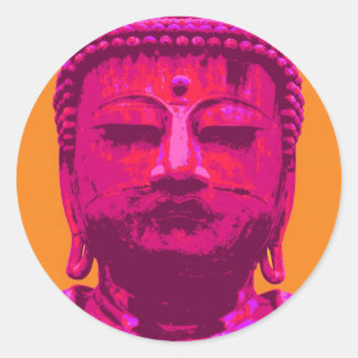 Pop Art Buddha Pink und Orange Runder Aufkleber