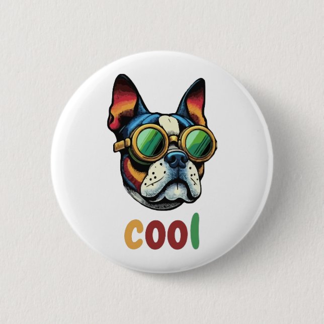 Pop Art Bulldog mit Brille Button (Vorderseite)