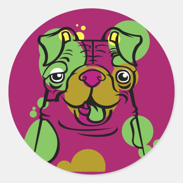 Pop Art Bulldog Runder Aufkleber (Vorderseite)