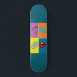 Pop Art Bundle Skateboard<br><div class="desc">Wandkunstdekoration im Pop Art Stil aus dem '80er,  Der Künstlername ist "Klatsch Lippen",  diese Kunst ist ganz meine eigene zeichnend,  lebendige Farbe kontrastiert Lippen Mund und eine schöne Frau Gesicht in orange blau türkisfarben purpurpurpurfarben. Eine perfekte Geschenkidee für alle</div>