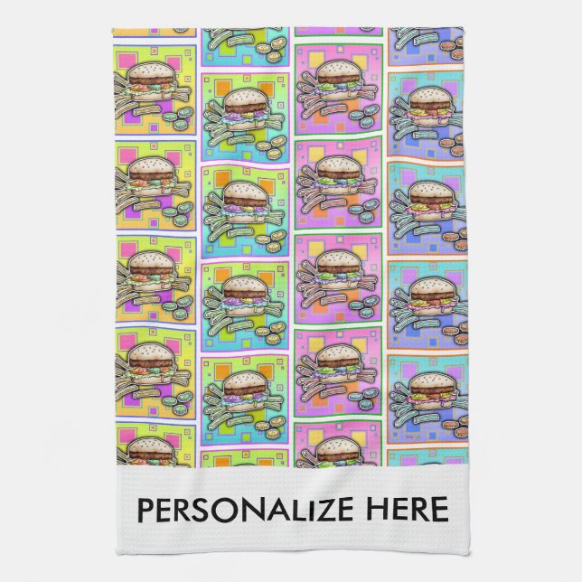 POP ART BURGER (Hamburger) Geschirrtuch (Vertikal)