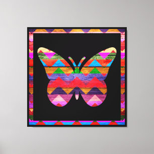 Pop Art Butterfly Zickzack Muster auf Holz Leinwanddruck