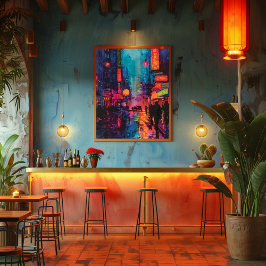 Pop Art: Calle de la Ciudad Nocturna Fotodruck