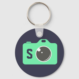 Pop Art Camera Blue Green Monogram Schlüsselanhänger