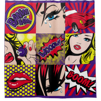 Pop Art Card Illustrationart,Pop,beautiful,Comic,d Duschvorhang