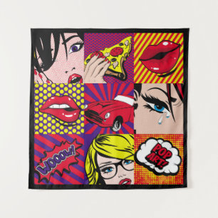Pop Art Card Illustrationsmuster, Art,Comic,Pop,re Wandteppich