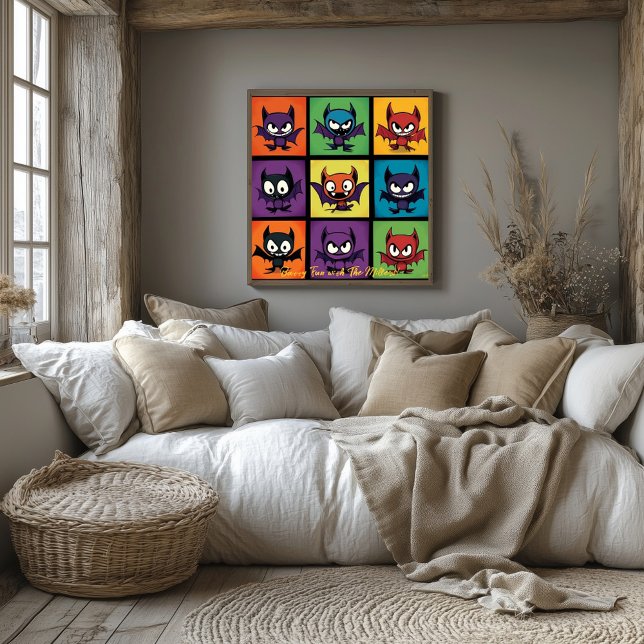 Pop Art Cartoon Bat Grid Halloween Art Poster (Von Creator hochgeladen)