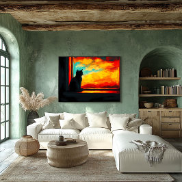 Pop Art Cat at Sunset - Ansicht Poster