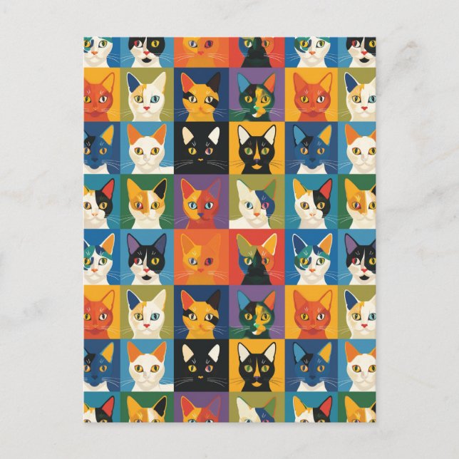 Pop Art Cat Collage Art Postkarte (Vorderseite)