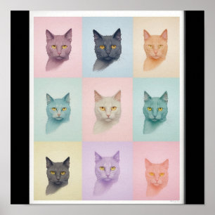 Pop Art Cat Foto Moderner Retro Farbblock Poster