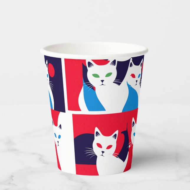 Pop Art Cat Party Modernes Chat Design Pappbecher (Vorderseite)