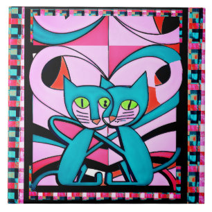 Pop Art Cats, Art Print, Maximalist Dekor Fliese