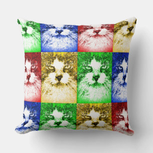Pop Art Cats Red Blue Yellow Gold Green Kissen