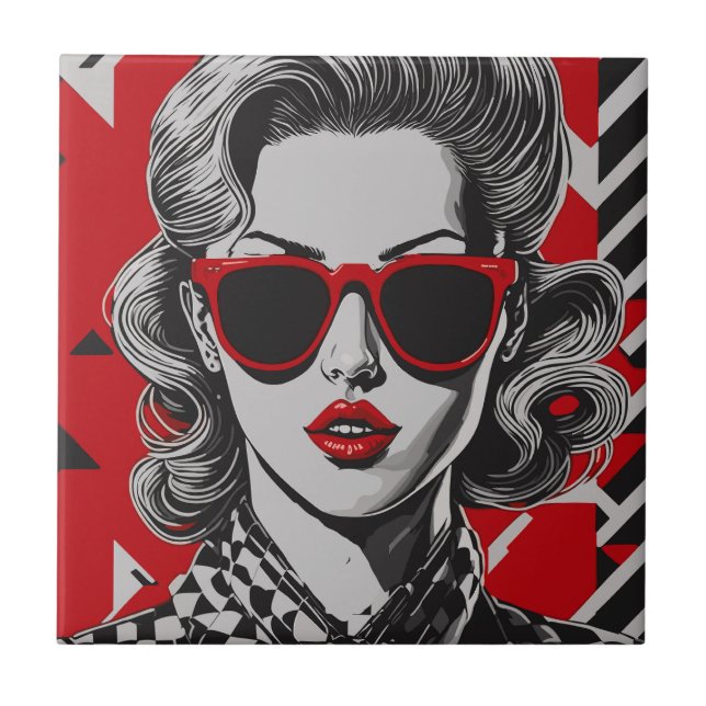 Pop Art chic Porträt einer Frau Fliese (Vorderseite)