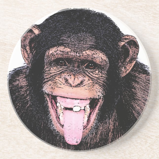 Pop Art Chimpanzee Sticken Zunge raus Sandstein Untersetzer (Vorne)
