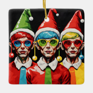 Pop Art Christmas Elves Keramikornament