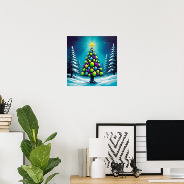 Pop Art Christmas with Neon Green Blue Purple  Poster (Heimbüro)