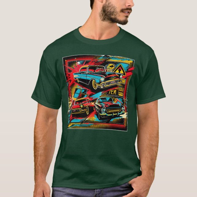 Pop-Art-Collage mit Oldtimern als Geschenk für Fre T-Shirt (Vorderseite)