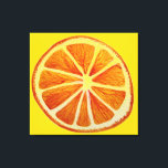 Pop Art Collection Leinwanddruck<br><div class="desc">Ein originelles Design von Sacha Grossel aus einer großen makro-saftig orangefarbenen Scheibe,  die mit Aquarell und einem zitrusgelben,  anpassbaren Hintergrund verziert ist. Diese riesige Pop-Orange würde sich perfekt für eine Zuhause oder ein Café eignen,  um die Wände farbenfroh zu gestalten. Ideal für Liebhaber der Fruchtkunst.</div>