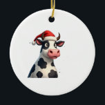 Pop Art Colorful Cow Christmas T-Shirt (1) Keramik Ornament<br><div class="desc">Pop Art Colorful Cow Christmas T-Shirt (1)</div>